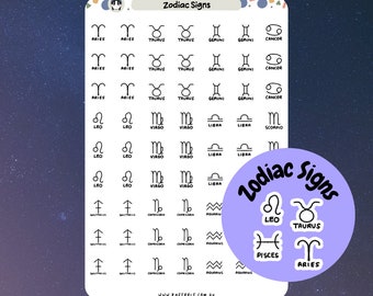 Zodiac Star Sign Stickers, Astrology Stickers, Zodiac Symbols, Mini Sticker Sheet