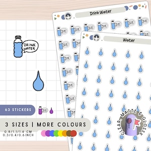 Drink Water Planner Stickers, Droplets Hydration Thirst Label Adhesive, Fitness Health Daily Tasks Reminder, Self Care Water Intake Wellness
