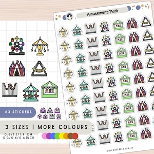 Amusement Park Planner Stickers, Ride Attractions Stickers, Roller Coaster Ferris Wheel Carousel Stickers, Circus Pirate Ship Carnival Games