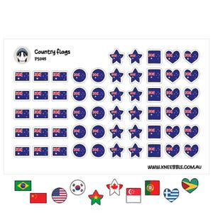 Flag Sticker Sheet: Assorted Country Flags - Mini Shapes for Planners