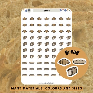 Stickers Pain, Feuille d'autocollants Boulangerie, Stickers agenda, Stickers Baguette, Stickers Croissants, Stickers Miche, Stickers Toasts, Stickers Aliments