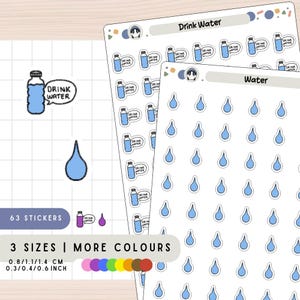 Trinken Sie Wasser Planer Aufkleber, Tröpfchen Hydratation Durst Aufkleber, Fitness Gesundheit tägliche Aufgaben Erinnerung, Selbstpflege Wasseraufnahme Wellness