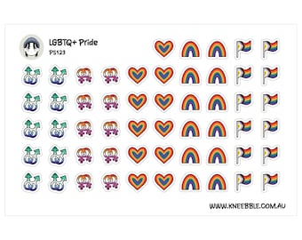 Pegatinas para planificador del Orgullo LGBTQ+ - Bandera del progreso y corazones arcoíris