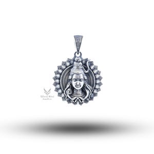 Pingente redondo de prata esterlina 925 com bênçãos do Senhor Shiva, Deus Supremo, terceiro olho imagem 1