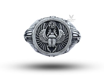 Scarab Pharaoh Egyptian 925 Sterling Silver Ring