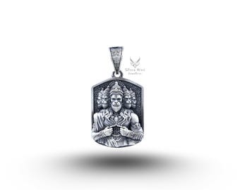 Panchmukhi Hanuman God Evil Protector Hinduism Divine Son Wind 925 Silver Pendant