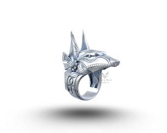 Anubis Egyptian Deity God Ankh 925 Sterling Silver Ring