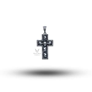 Open Jaw Skull Cross 925 Sterling Silver Pendant