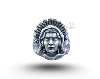 Anillo de plata de ley 925 de la Virgen María