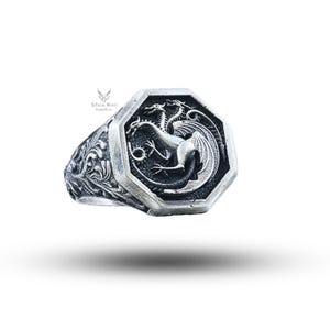 Dragon Signet Men&#39;s 925 Sterling Silver Ring