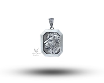 African Lion Frame 925 Sterling Silver Pendant