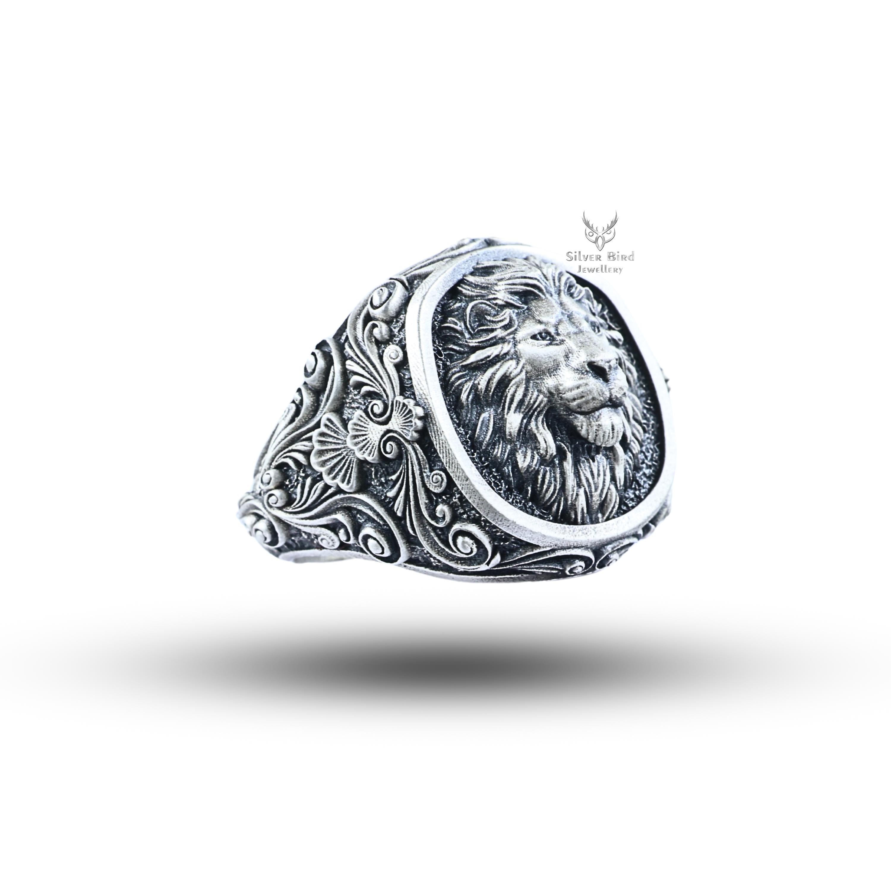 Bague En Argent Massif Motif Lion - Taille 65 - Bijou Occasion Masculin Ou Unisexe - Style Puissant Vintage
