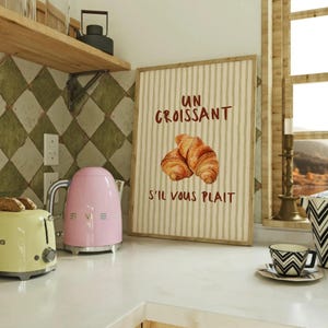 Croissant Breakfast Poster French Bakery Wall Art Minimalist Kitchen Decor Printable Food Print Cozy Apartment Aesthetic Wall Art