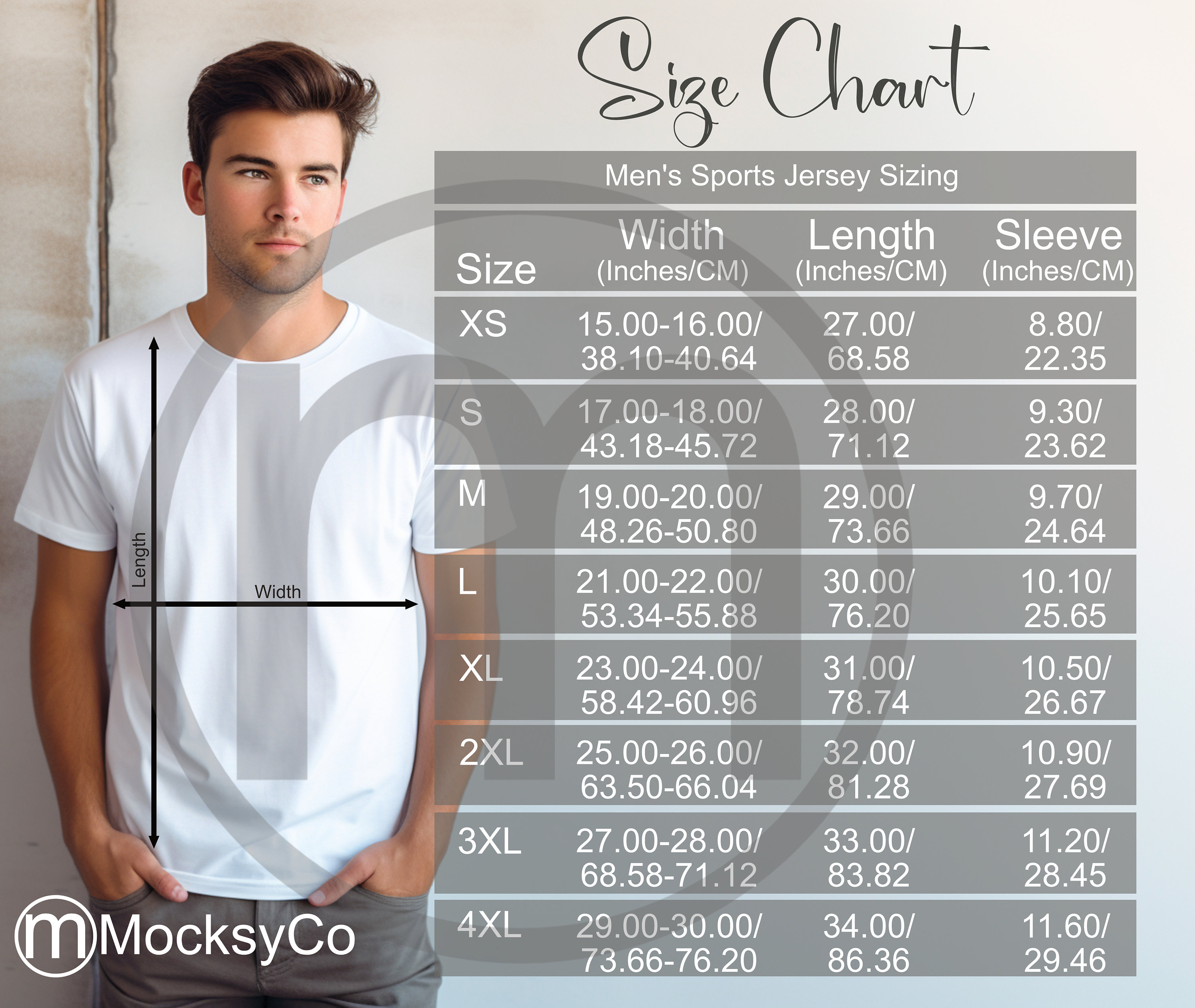 Miami Sublimation Men's Sports Jersey AOP Size Chart All Over
