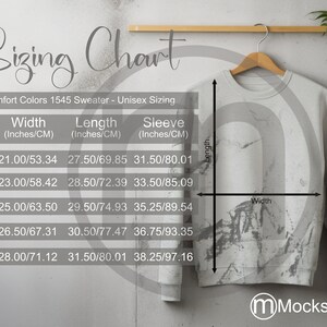 Comfort Colors 1545 Sweater Sizing Cart, Unisex Mockup, Imperial en metrische maten inbegrepen, inches en centimeters, Sweatshirt Mockup