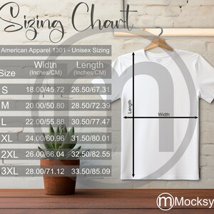 American Apparel 1301 T-Shirt Sizing Cart, Unisex Mockup, Imperial and Metric Sizes Included, Inches and Centimeters, TShirt Mockup, Tee