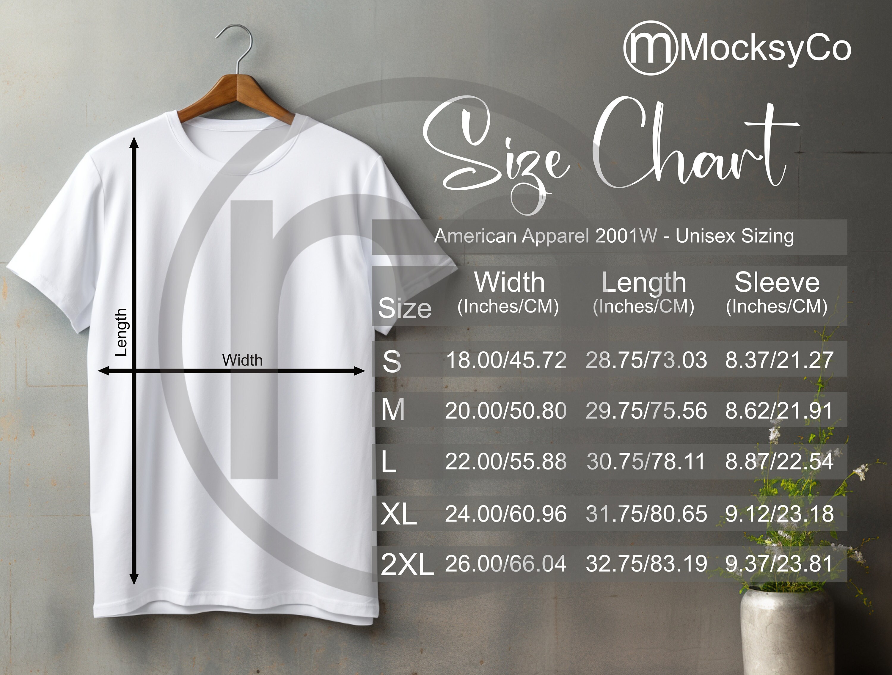 American Apparel 2001W T-shirt Sizing Cart, Unisex Mockup