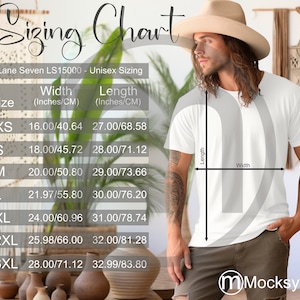 Lane Seven LS15000 T-shirt Sizing Cart, Unisex Mockup, Engelse en metrische maten inbegrepen, Inches en Centimeters, TShirt Mockup