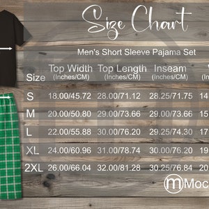 Awkward Styles Men&#39;s Short Sleeve Pajama Set Size Chart Mockup, Imperial Metric Sizes Included Inches Centimeters, Supasoft Apparel