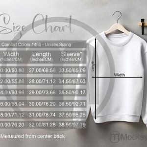 Comfort Colors 1466 lichtgewicht trui maatwagen, unisex mockup, imperiale en metrische maten inbegrepen, inches en centimeters, sweatshirt