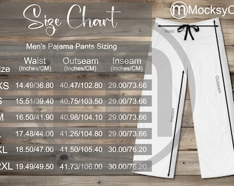 MWW Men s Pajama Pants AOP Size Chart All Over Print Mockup Imperial and Metric Sizes Included Inches and Centimeters MWW on Demand Etsy