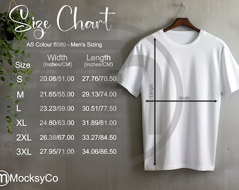 AS Colour 5080 Men's T-shirt Size Chart, Unisex Mockup, Imperial