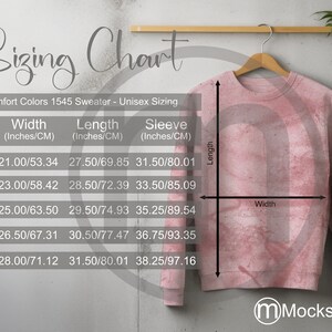 Comfort Colors 1545 Sweater Sizing Cart, Unisex Mockup, Imperial en metrische maten inbegrepen, inches en centimeters, Sweatshirt Mockup