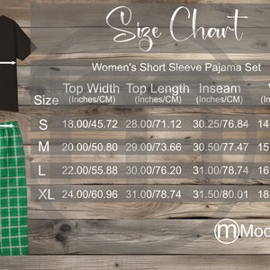 Awkward Styles Women&#39;s Short Sleeve Pajama Set Size Chart Mockup, Imperial Metric Sizes Included Inches Centimeters, Supasoft Apparel