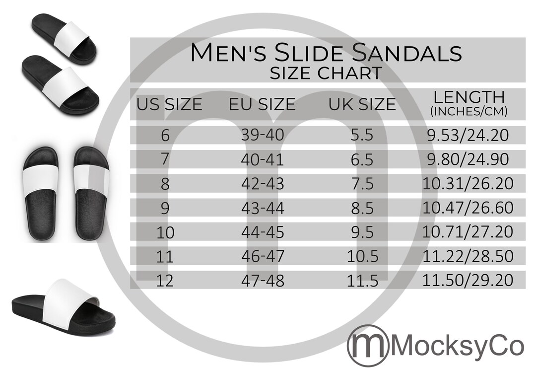 Artsadd Men's Slide Sandals AOP Size Chart All Over Print Mockup ...