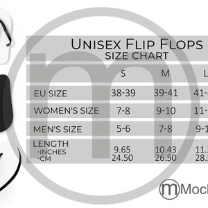 MyLocker Unisex Flip Flops AOP Size Chart All Over Print Mockup, Imperial Metric Sizes Inches Centimeters Shoe Size Conversion