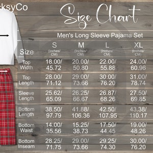 Awkward Styles Men&#39;s Long Sleeve Pajama Set Size Chart Mockup, Imperial Metric Sizes Included Inches Centimeters, Supasoft Apparel