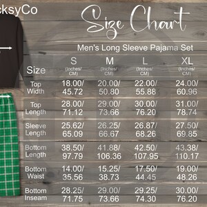 Awkward Styles Men&#39;s Long Sleeve Pajama Set Size Chart Mockup, Imperial Metric Sizes Included Inches Centimeters, Supasoft Apparel