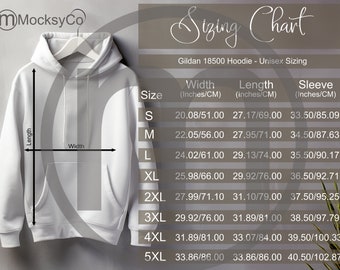 Gildan 64000 T-shirt Sizing Cart, Unisex Mockup, Imperial and Metric