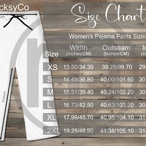 MWW Pantalones de pijama para mujer Tabla de tallas AOP Maqueta con estampado completo, medidas métricas imperiales incluidas pulgadas centímetros, MWW a pedido