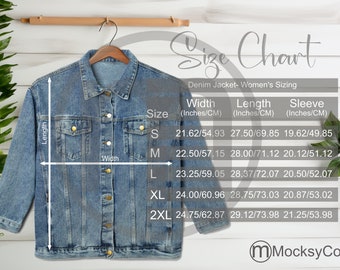 MWW Men's Denim Jacket Size Chart Mockup, Imperial Metric Sizes