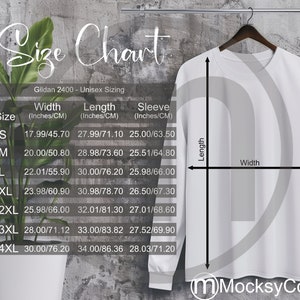 Gildan 2400 Unisex Ultra Cotton T-shirt met lange mouwen Maattabel, imperiale en metrische maten inbegrepen, inches en centimeters, grootformaat