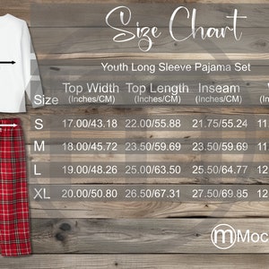 Awkward Styles Youth Long Sleeve Pajama Set Size Chart Mockup, Imperial Metric Sizes Included Inches Centimeters, Supasoft Apparel