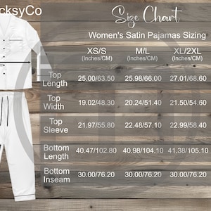 Subliminator Women&#39;s Satin Pajamas AOP Size Chart All Over Print Mockup, Imperial Metric Sizes Included Inches Centimeters Printify Product