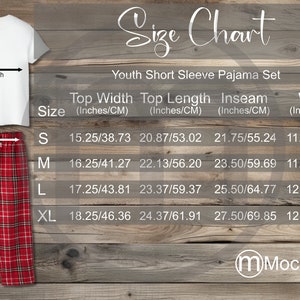 Awkward Styles Youth Short Sleeve Pajama Set Size Chart Mockup, Imperial Metric Sizes Included Inches Centimeters, Supasoft Apparel