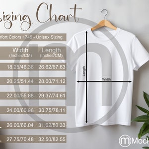 Comfort Colors 1745 T-shirt Sizing Cart, Unisex Mockup, imperiale en metrische maten inbegrepen, inches en centimeters, TShirt Mockup