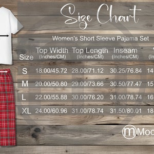 Awkward Styles Women&#39;s Short Sleeve Pajama Set Size Chart Mockup, Imperial Metric Sizes Included Inches Centimeters, Supasoft Apparel