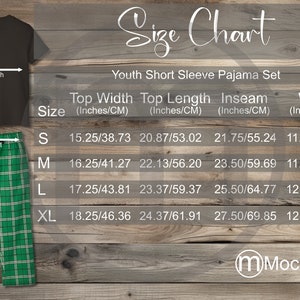 Awkward Styles Youth Short Sleeve Pajama Set Size Chart Mockup, Imperial Metric Sizes Included Inches Centimeters, Supasoft Apparel