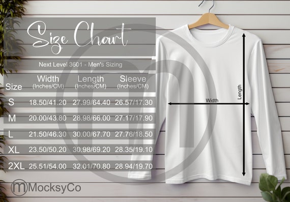 Next Level 3601 Men's Long Sleeve T-shirt Sizing Cart, Unisex