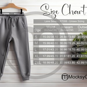 Lane Seven LST006 Fleece Joggers Maatwagen, Unisex Mockup, Imperial en metrische maten inbegrepen Inches en Centimeters Broek Mockup