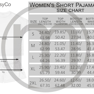 ArtsAdd Women&#39;s Short Pajama Set AOP Size Chart All Over Print Mockup, Imperial Metric Sizes Included Inches Centimeters  Sizes