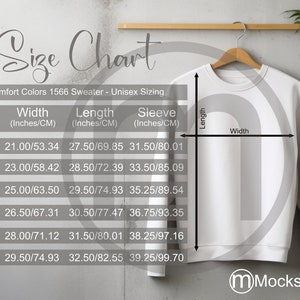 Comfort Colors 1566 Sweater Sizing Cart, Unisex Mockup, Imperial en metrische maten inbegrepen, inches en centimeters, Sweatshirt Mockup