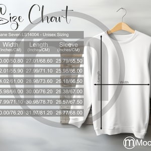 Lane Seven LS14004 Crew Neck Sweater Maatwagen, Unisex Mockup, Imperial en metrische maten inbegrepen Inches en Centimeters Sweatshirt Mockup