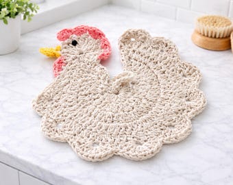 Patrón de agarradera y salvamanteles de pollo en crochet (PDF) / Patrón de crochet para cocina rústica / Descarga instantánea para principiantes