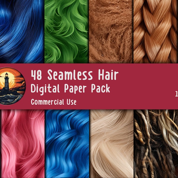 Hair Seamless Digital Paper, Realistic Hair, Commercial Use, Colors, Printable Paper, Packaging Design, Different Textures, Colorful