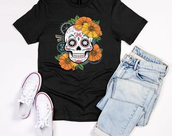 Day of the Dead Sugar Skull T-Shirt | Dia de los Muertos Tee | Floral Skull Design